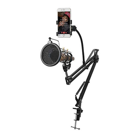 Desktop Microphone Stand with Mic Pop Filter,and Detachable Universal Cell Phone